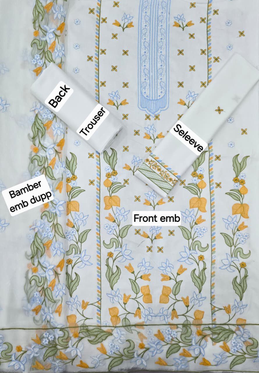 3 Piece - Unstitched Dhanak Embroidered Suit With Bamber Chiffon Embriodery Dupatta