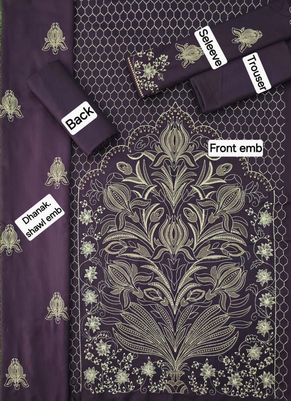 Winter Fabric-3PC Embroidered Shirt With Shawl Embroidered