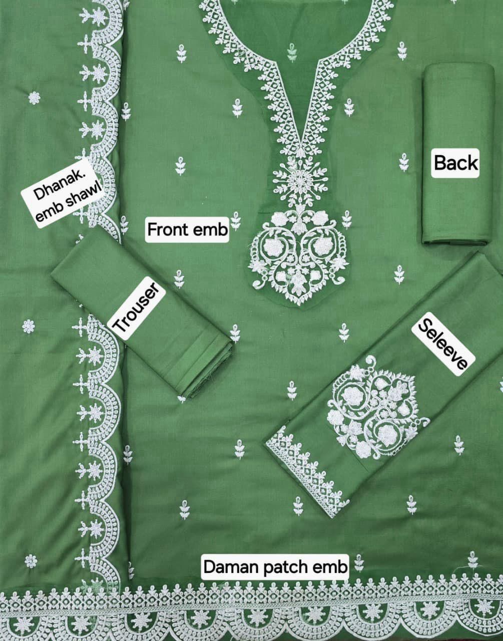 Winter Fabric-3PC Embroidered Shirt With Shawl Embroidered