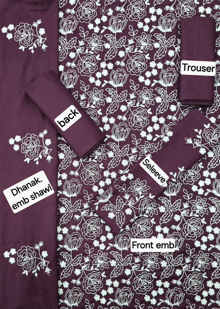 Winter Fabric-3PC Embroidered Shirt With Shawl Embroidered