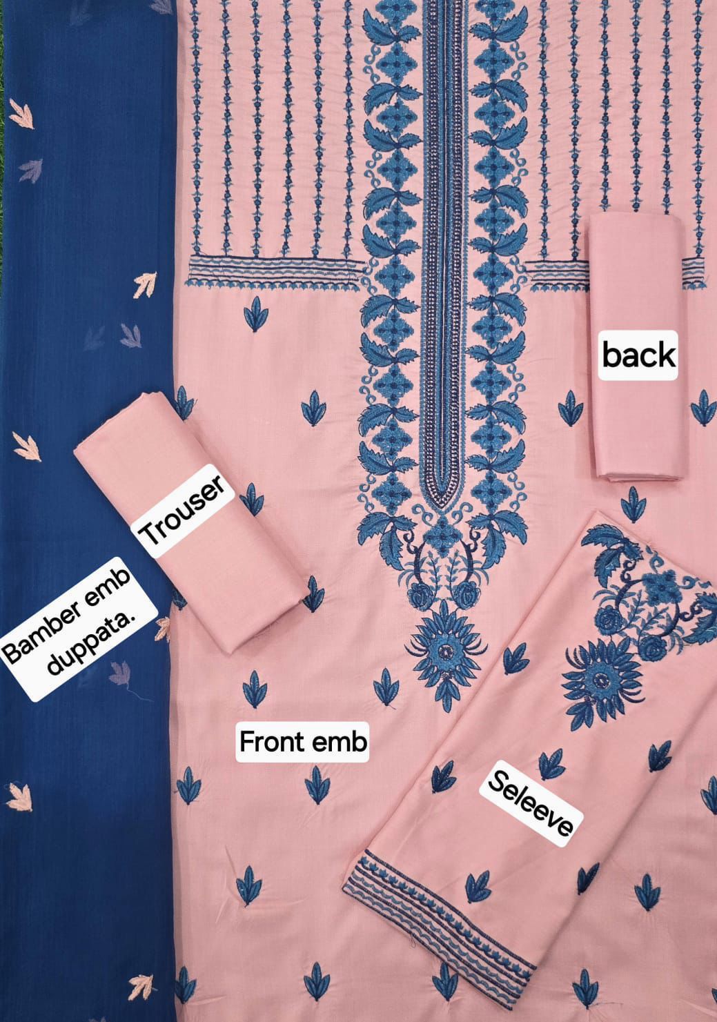 3 Piece - Unstitched Dhanak Embroidered Suit With Bamber Chiffon Embriodery Dupatta