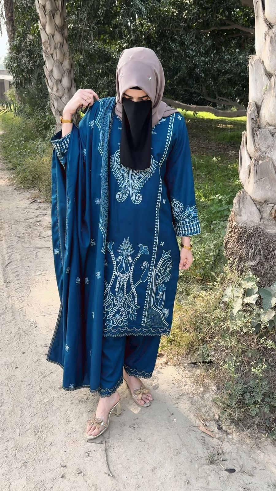 Winter Fabric-3PC Embroidered Shirt With Shawl Embroidered