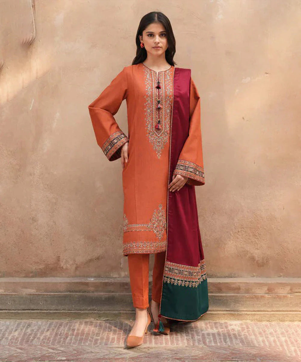 Marina-3PC Embroidered Shirt with Digital Printed Shawl