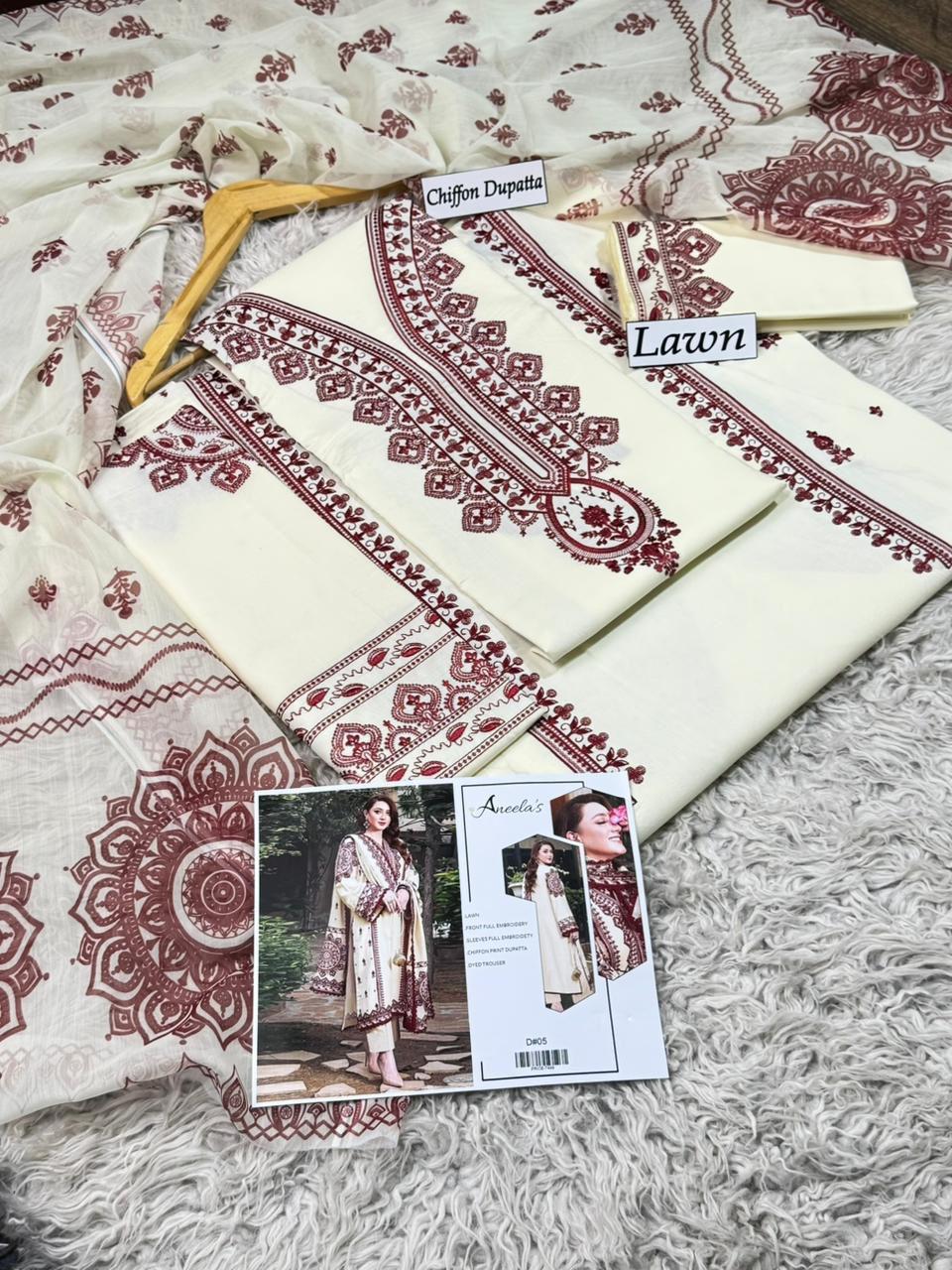 Lawn-3PC Embroidered Shirt with Embroidered WIth Digital Chiffon Dupata