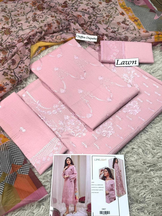 Lawn-3PC Embroidered Shirt with Embroidered WIth Digital Chiffon Dupata