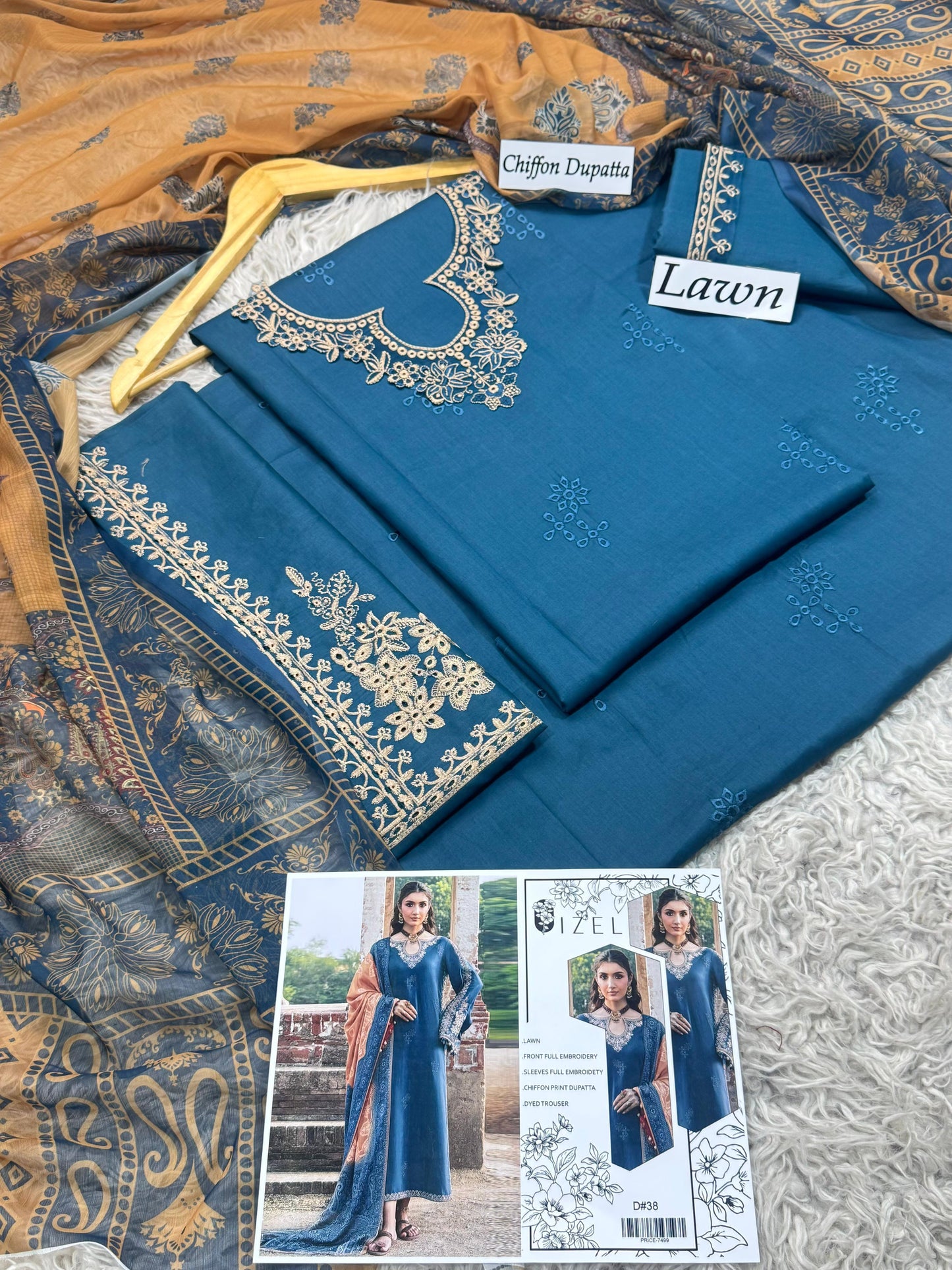 Lawn-3PC Embroidered Shirt with Embroidered WIth Digital Chiffon Dupata