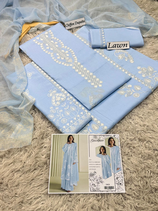 Lawn-3PC Embroidered Shirt with Embroidered WIth Digital Chiffon Dupata