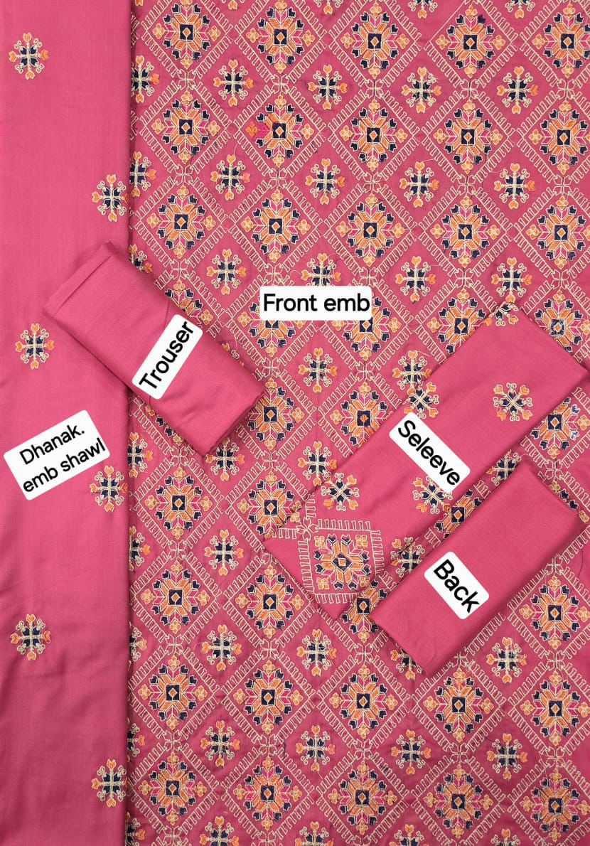 Winter Fabric-3PC Embroidered Shirt With Shawl Embroidered