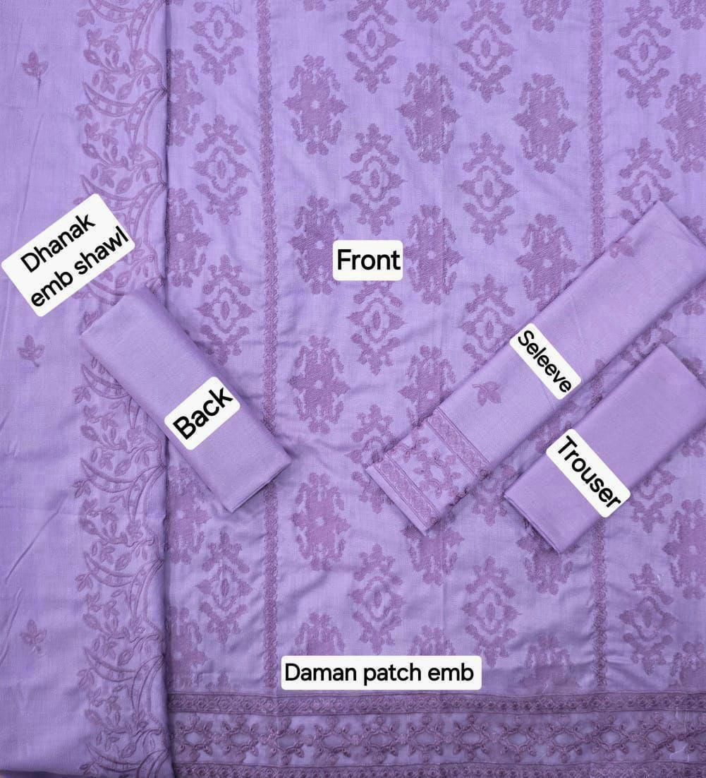 Winter Fabric-3PC Embroidered Shirt With Shawl Embroidered