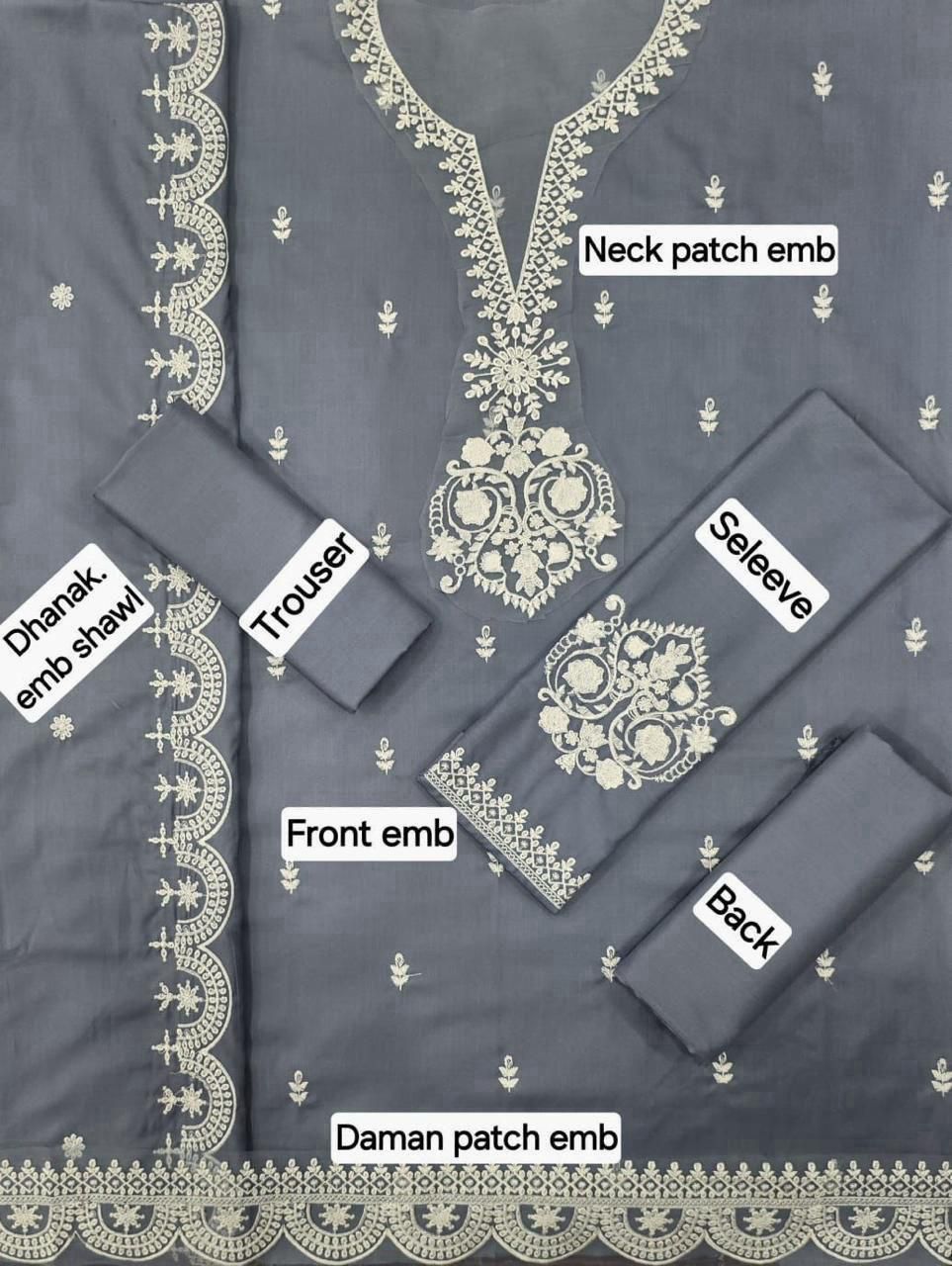 Winter Fabric-3PC Embroidered Shirt With Shawl Embroidered