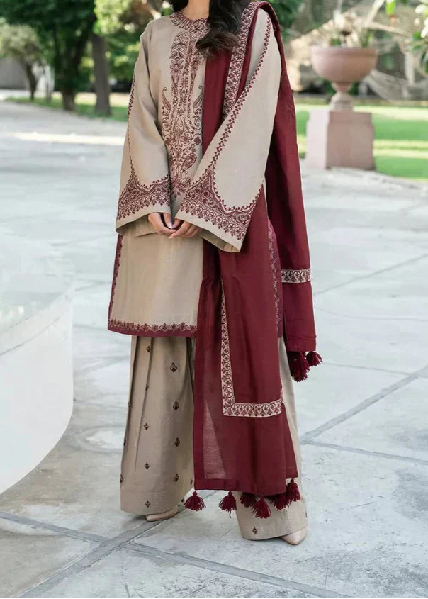 3 Piece - Unstitched Dhanak Suit Embroidered Suit With Digital Dhanak Shawl