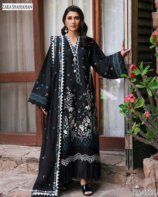 3 Piece - Unstitched Dhanak Embroidered Suit With Bamber Chiffon Embriodery Dupatta