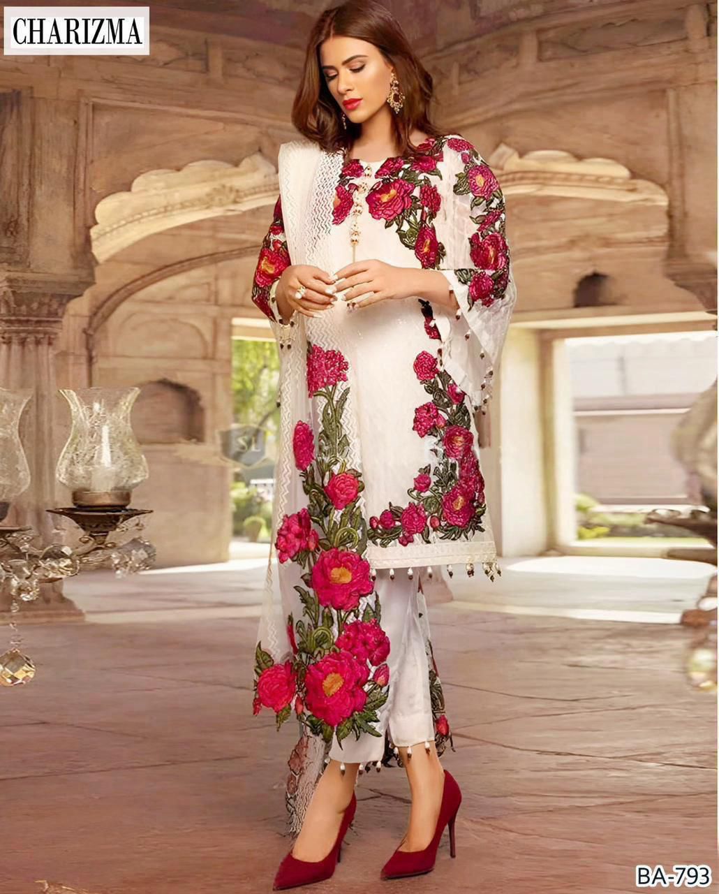 3 Piece - Unstitched Dhanak Embroidered Suit With Bamber Chiffon Embriodery Dupatta