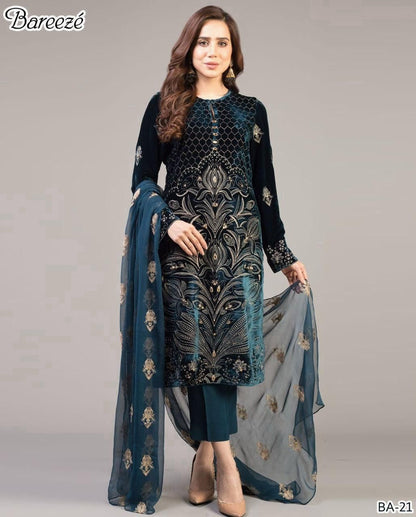Winter Fabric-3PC Embroidered Shirt With Shawl Embroidered