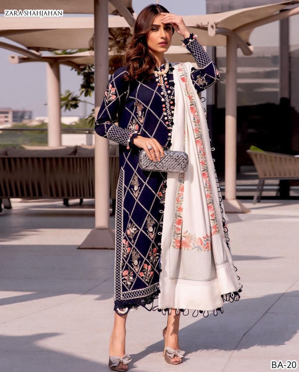 Winter Fabric-3PC Embroidered Shirt With Shawl Embroidered