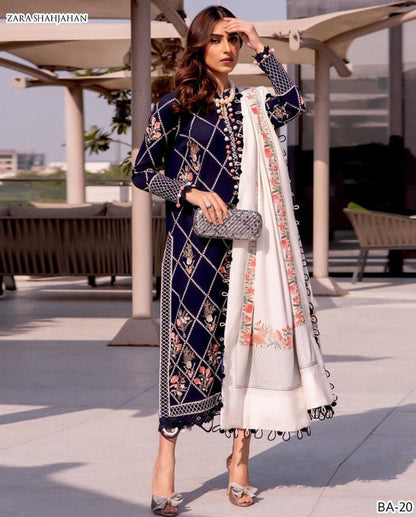 Winter Fabric-3PC Embroidered Shirt With Shawl Embroidered