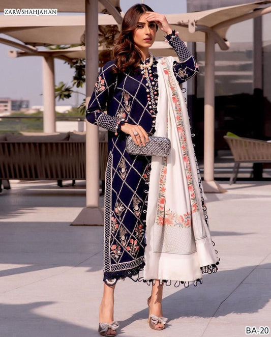 Winter Fabric-3PC Embroidered Shirt With Shawl Embroidered