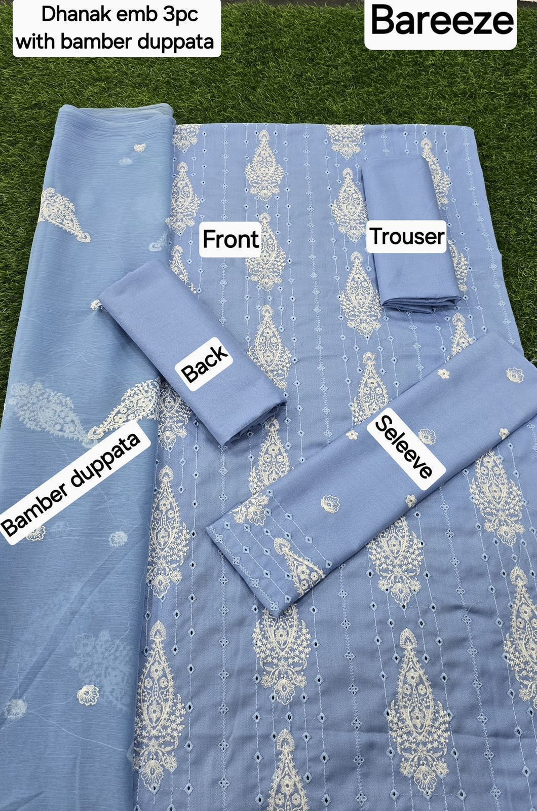 3 Piece - Unstitched Dhanak Embroidered Suit With Bamber Chiffon Embriodery Dupatta