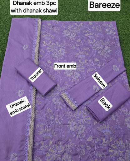 Winter Fabric-3PC Embroidered Shirt With Shawl Embroidered