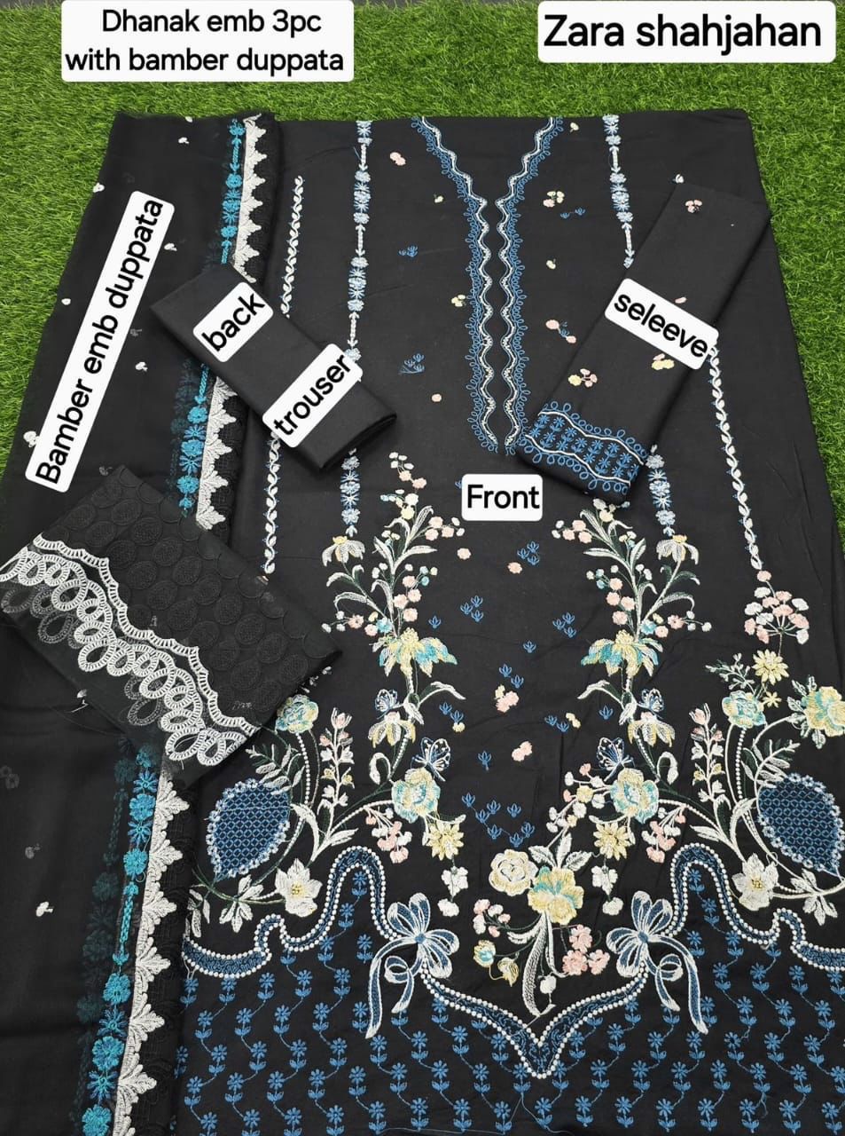 3 Piece - Unstitched Dhanak Embroidered Suit With Bamber Chiffon Embriodery Dupatta