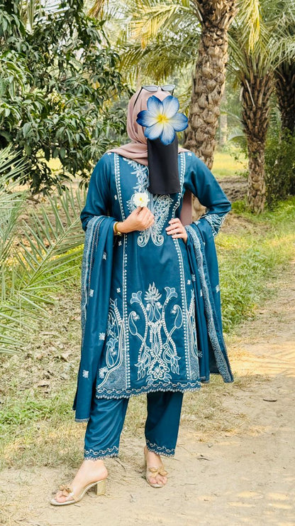 Winter Fabric-3PC Embroidered Shirt With Shawl Embroidered
