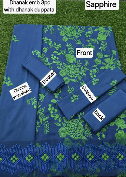 Winter Fabric-3PC Embroidered Shirt With Shawl Embroidered