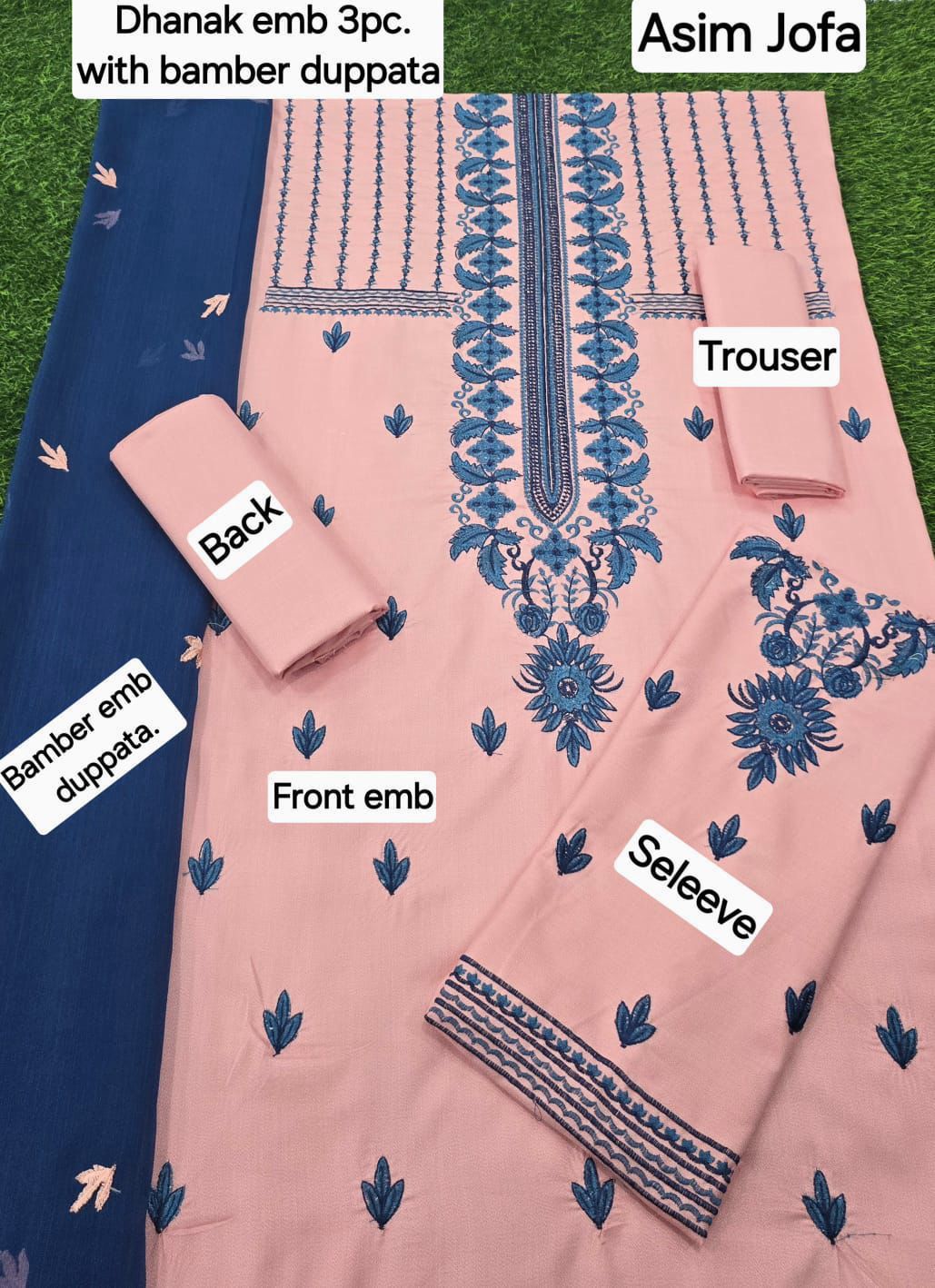 3 Piece - Unstitched Dhanak Embroidered Suit With Bamber Chiffon Embriodery Dupatta