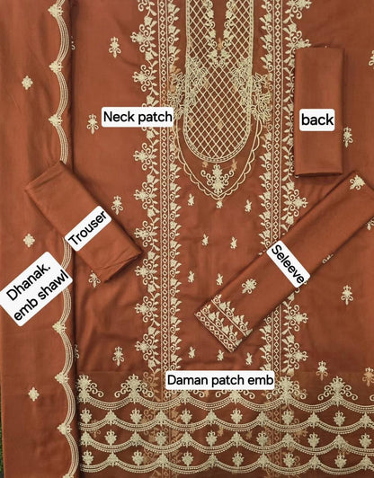 Winter Fabric-3PC Embroidered Shirt With Shawl Embroidered