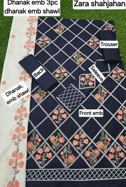 Winter Fabric-3PC Embroidered Shirt With Shawl Embroidered