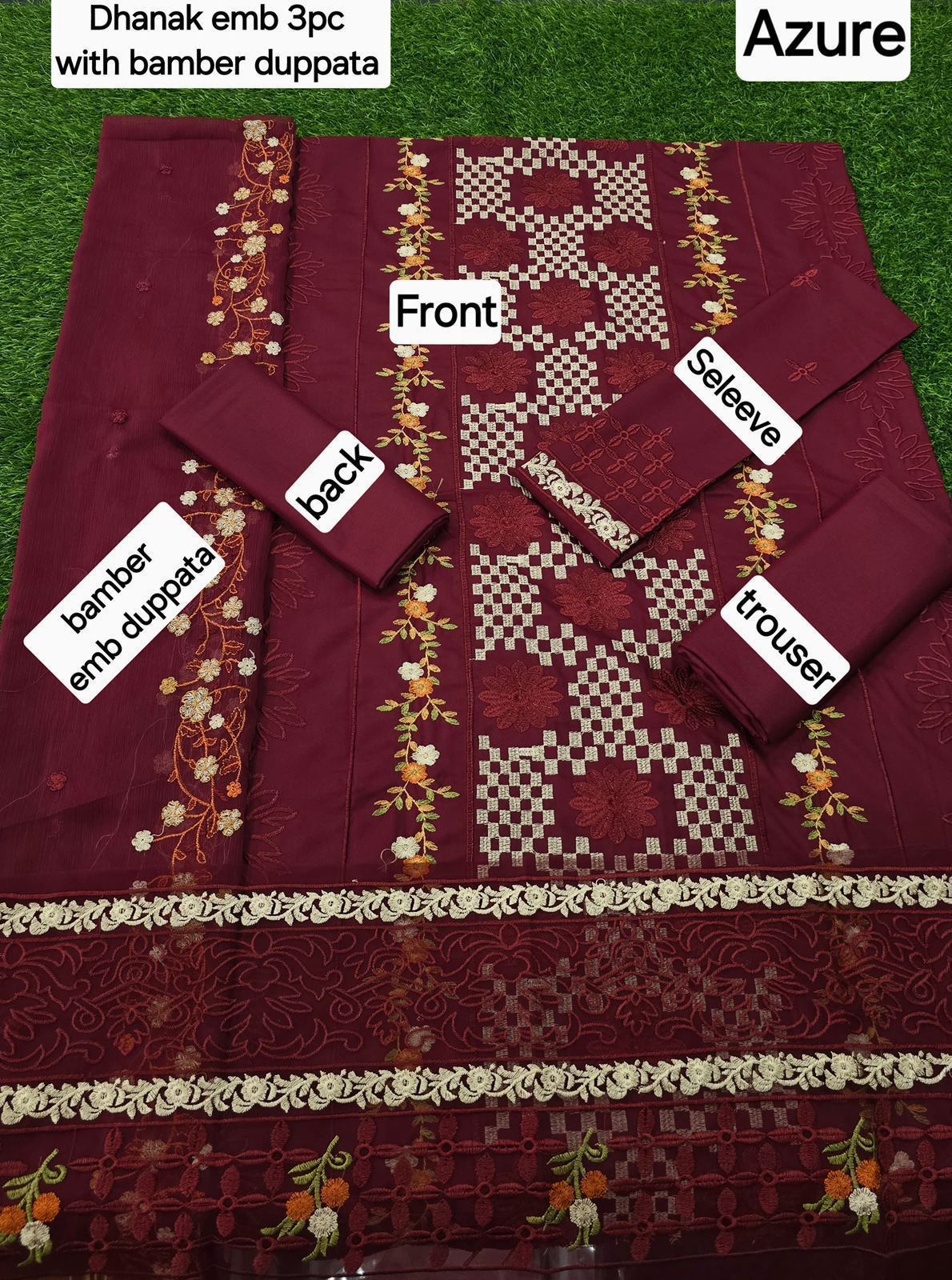 3 Piece - Unstitched Dhanak Embroidered Suit With Bamber Chiffon Embriodery Dupatta