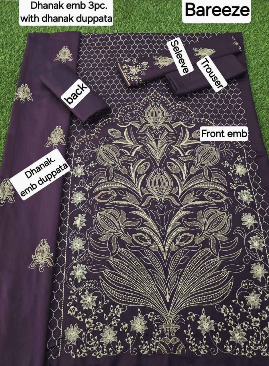 Winter Fabric-3PC Embroidered Shirt With Shawl Embroidered