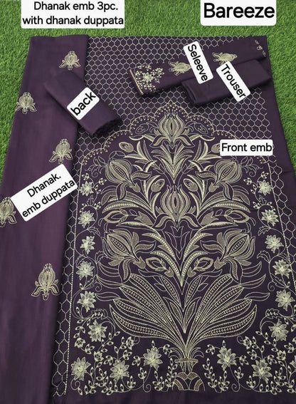 Winter Fabric-3PC Embroidered Shirt With Shawl Embroidered