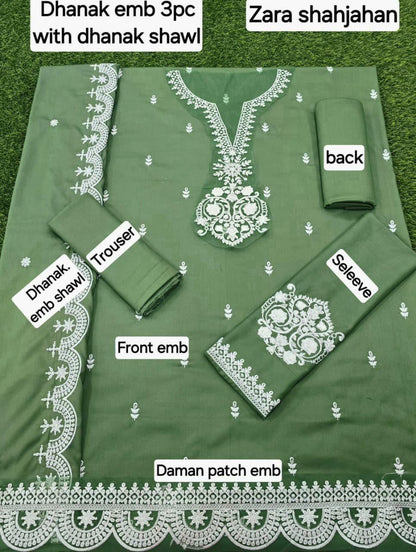 Winter Fabric-3PC Embroidered Shirt With Shawl Embroidered