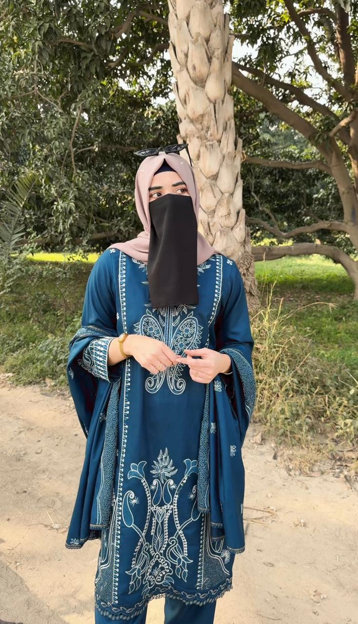 Winter Fabric-3PC Embroidered Shirt With Shawl Embroidered