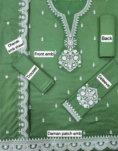 Winter Fabric-3PC Embroidered Shirt With Shawl Embroidered