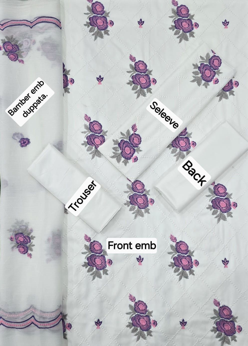 3 Piece - Unstitched Dhanak Embroidered Suit With Bamber Chiffon Embriodery Dupatta