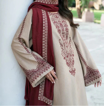 3 Piece - Unstitched Dhanak Suit Embroidered Suit With Digital Dhanak Shawl