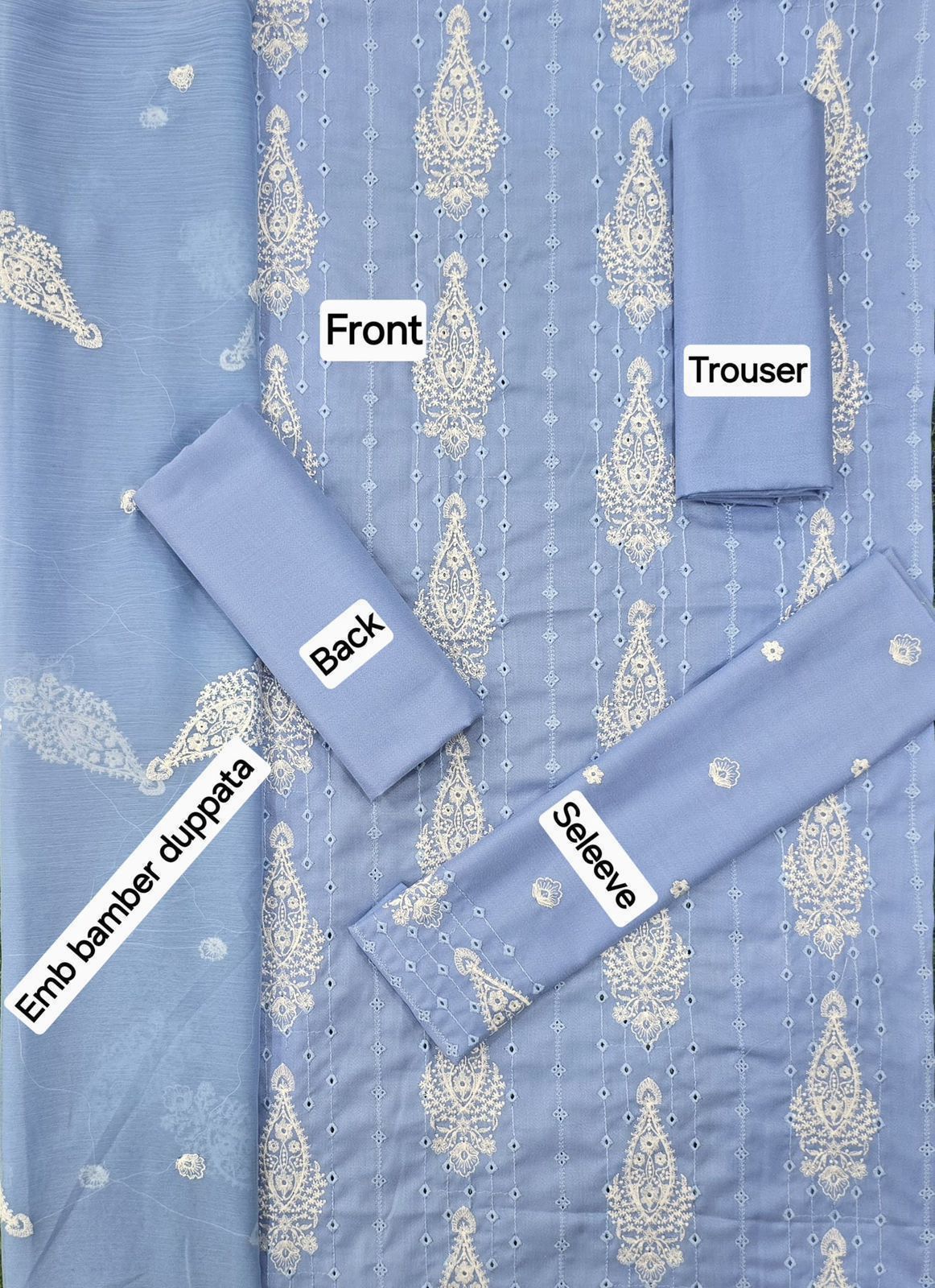 3 Piece - Unstitched Dhanak Embroidered Suit With Bamber Chiffon Embriodery Dupatta