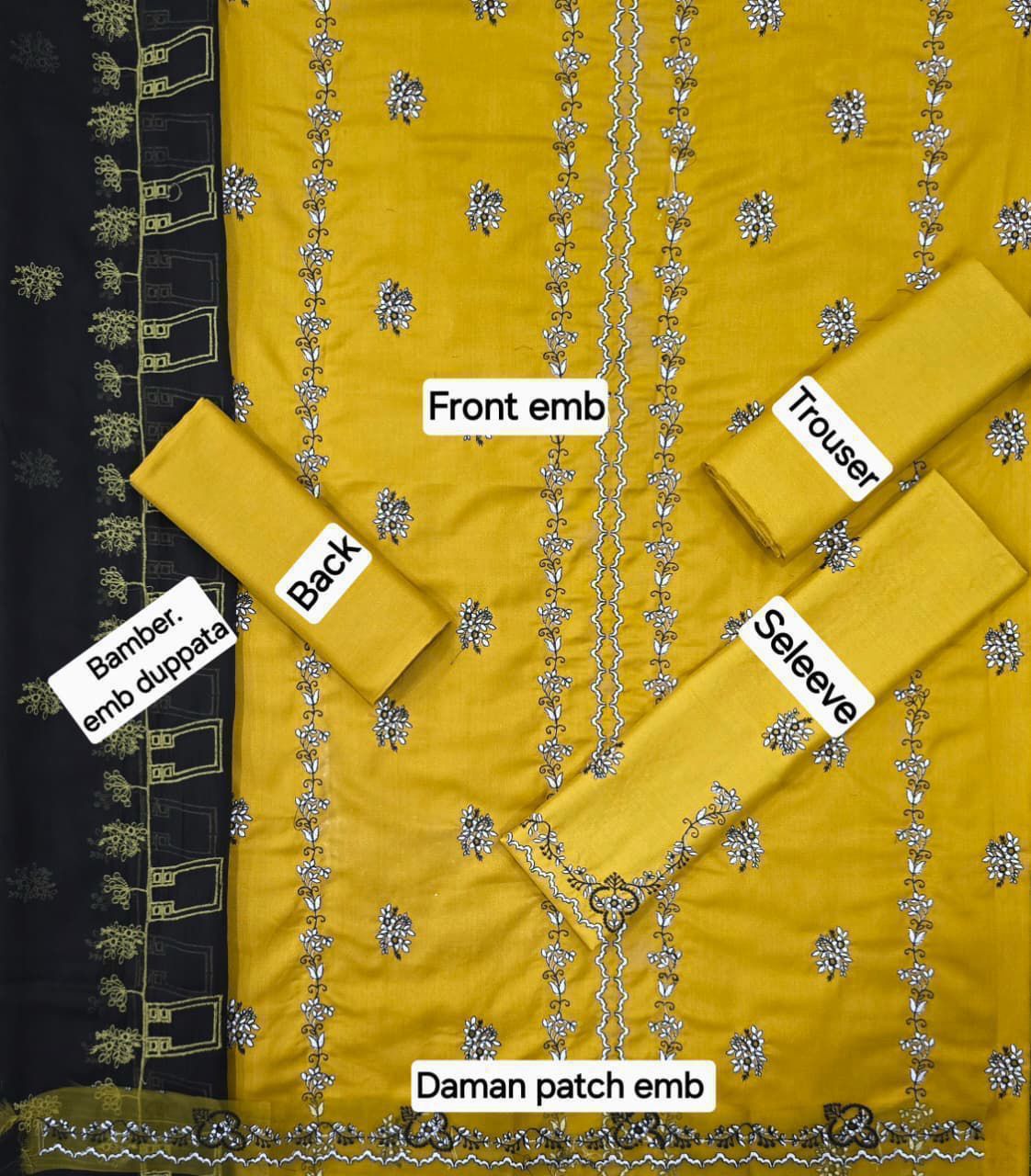 3 Piece - Unstitched Dhanak Embroidered Suit With Bamber Chiffon Embriodery Dupatta