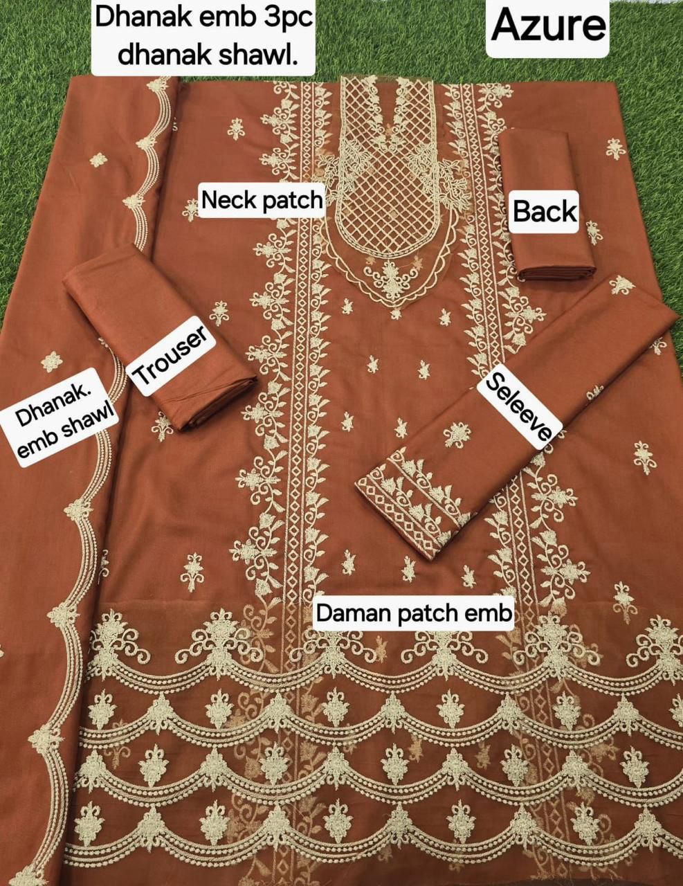 Winter Fabric-3PC Embroidered Shirt With Shawl Embroidered