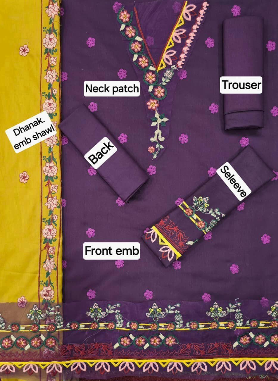 Winter Fabric-3PC Embroidered Shirt With Shawl Embroidered