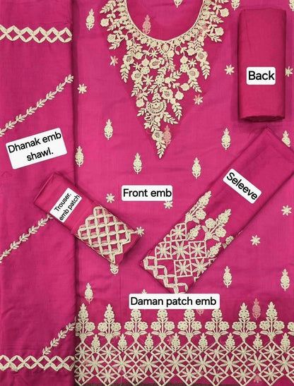 Winter Fabric-3PC Embroidered Shirt With Shawl Embroidered