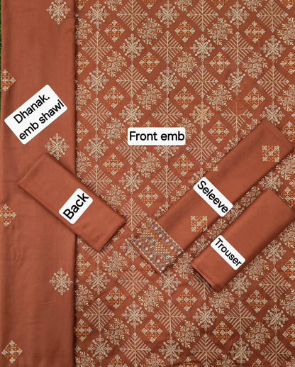 Winter Fabric-3PC Embroidered Shirt With Shawl Embroidered