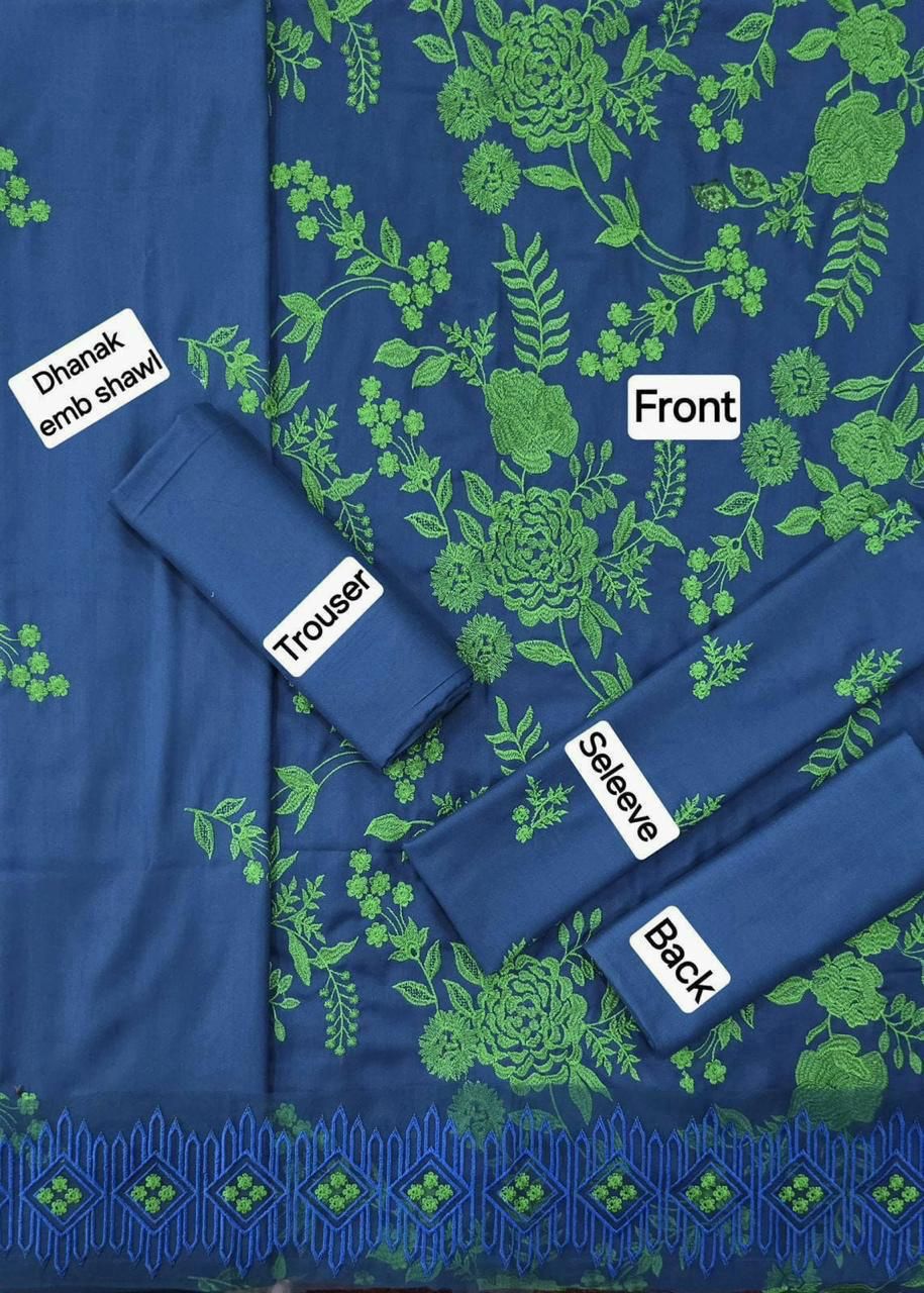 Winter Fabric-3PC Embroidered Shirt With Shawl Embroidered