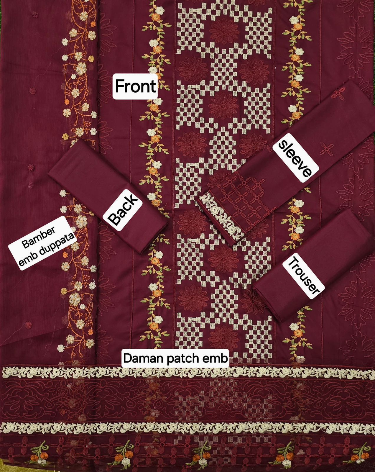3 Piece - Unstitched Dhanak Embroidered Suit With Bamber Chiffon Embriodery Dupatta
