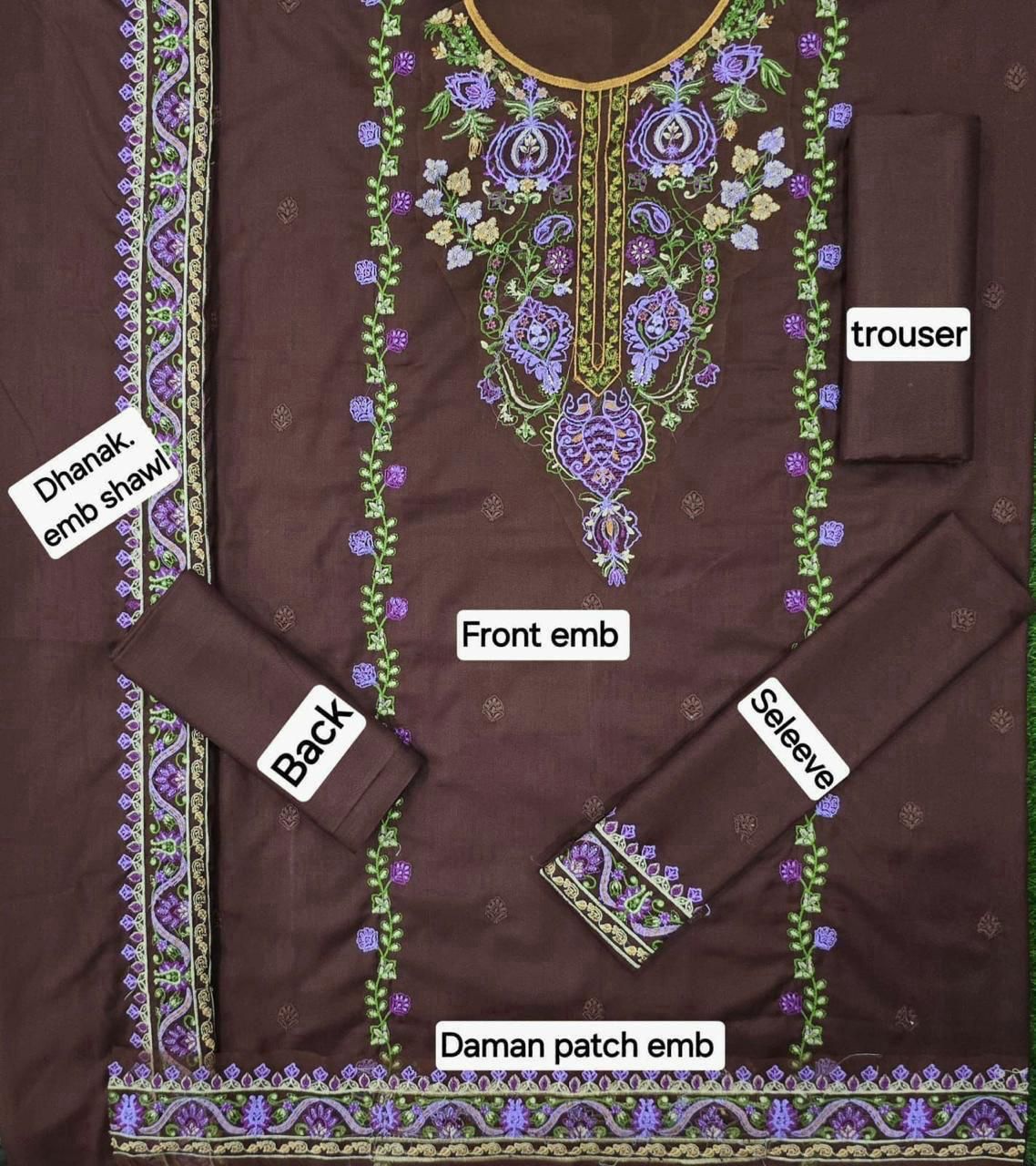 Winter Fabric-3PC Embroidered Shirt With Shawl Embroidered