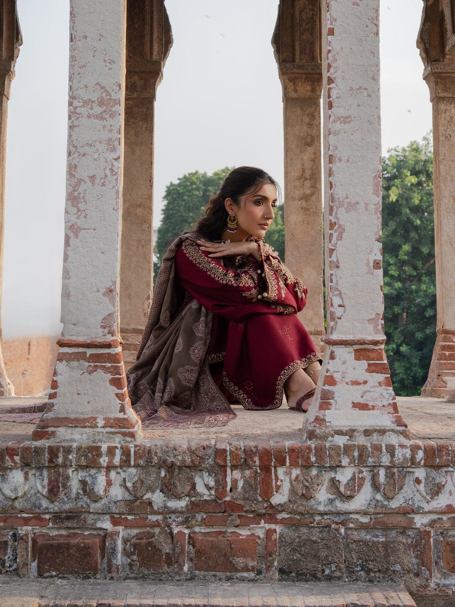 Dhanak-3PC Embroidered Shirt with Dhanak Digital Printed Shawl