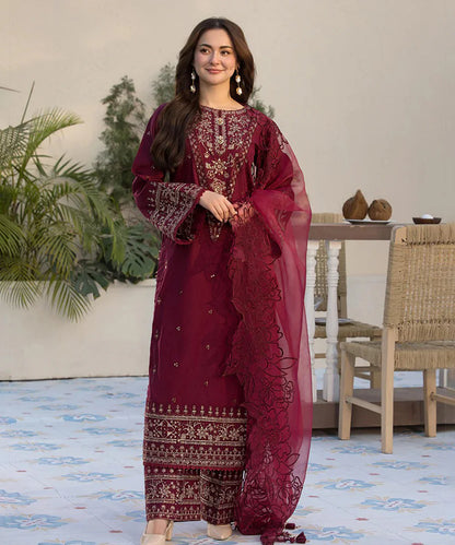 Dhanak-3PC Embroidered Shirt with Organza Embroidered Dupatta