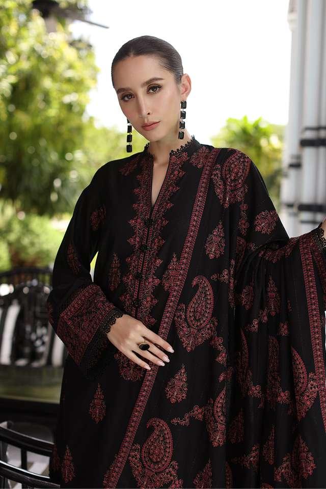 Marina-3PC Embroidered Shirt with Marina Embroidered Shawl