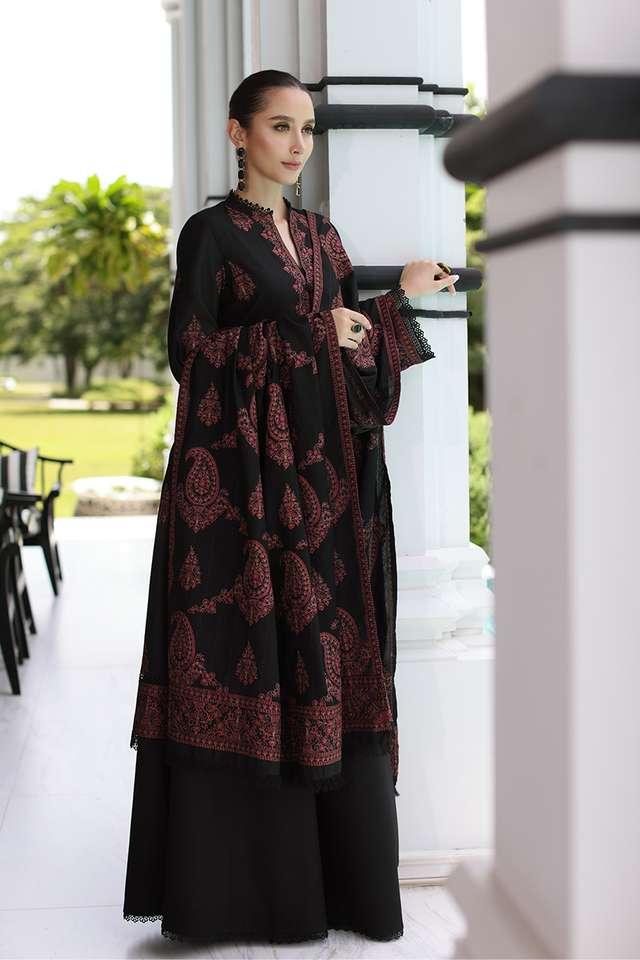 Marina-3PC Embroidered Shirt with Marina Embroidered Shawl
